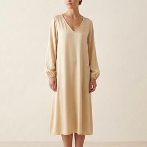 Suzy D London Dress Large Cream Walker Satin‎ Viscose Long Sleeve Made in Italy